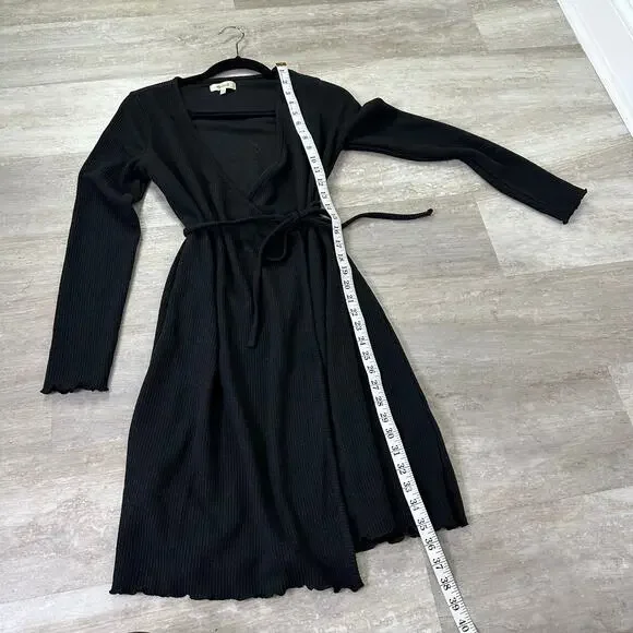 Madewell Ribbed Knit Wrap Mini Dress in black #NI685 Size XS - Picture 8 of 8
